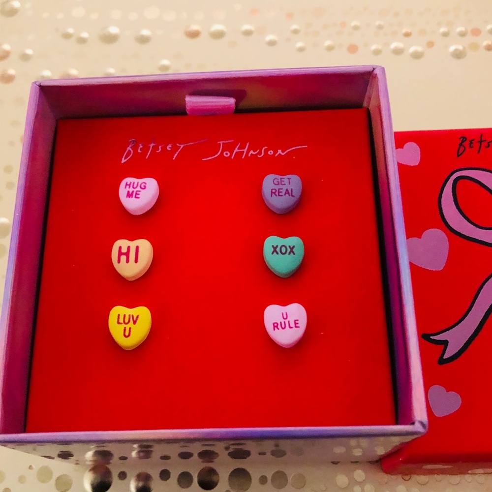 Authentic Betsey Johnson Earrings - Candy Heart Stud Earrings, 3 Pairs, NIB